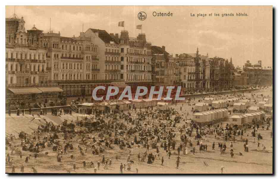 Belgie Belgique Ostende CPA La plage et les grands hotels