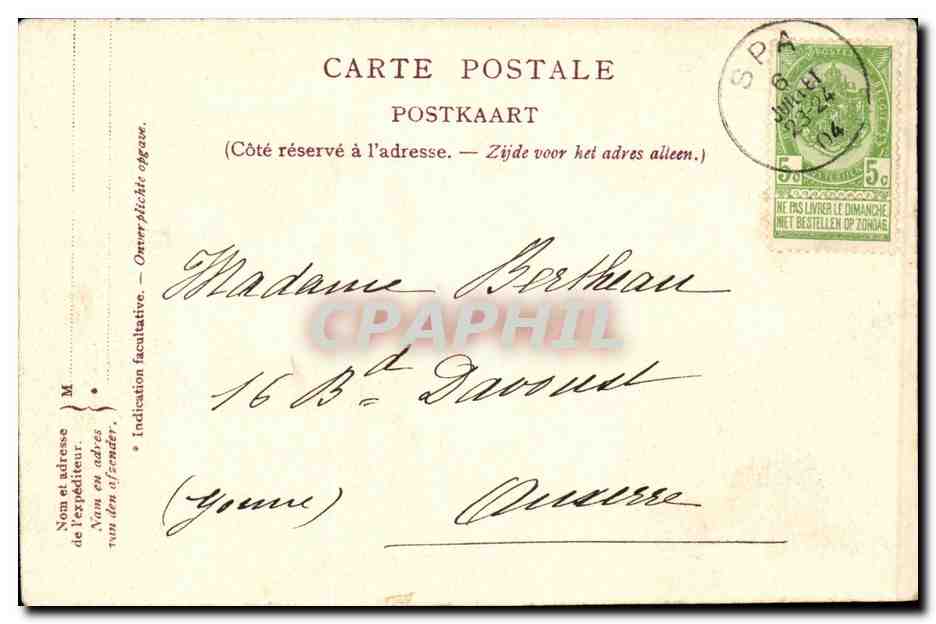 Belgie Belgique SPA CPA Chateau Neubois — Rückseite