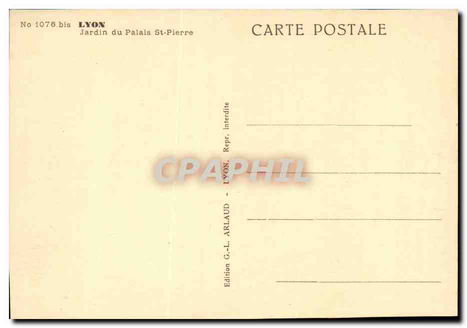 Lyon CPA Jardin du palais St Pierre — Verso