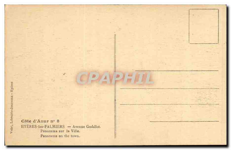 Hyères-Palmiers — Avenue Godillot — panorama sur la ville — Vidal, Librairie-Journalaux, Hyères — Reverso