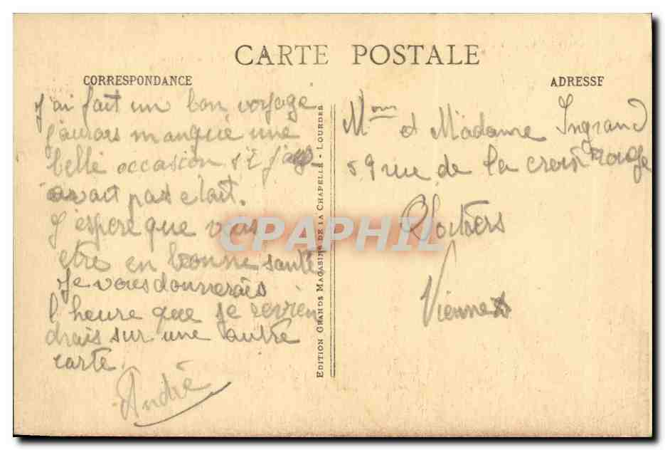 Lourdes CPA La basilique et e chateau fort — Verso