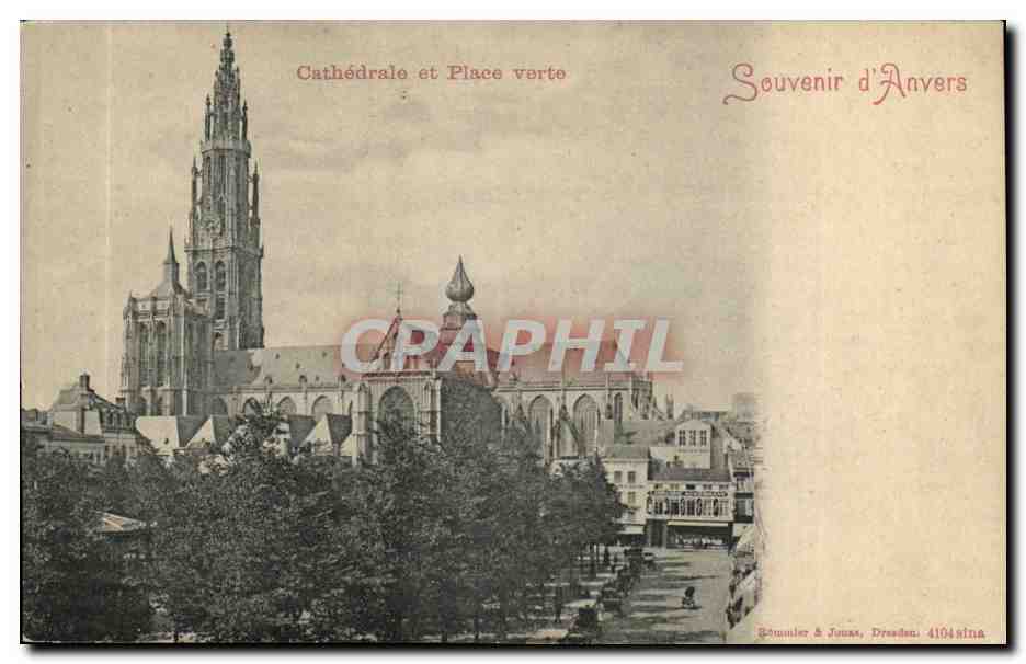 Belgie Belgique Souvenir d'anvers CPA Cathedrale et Place Verte