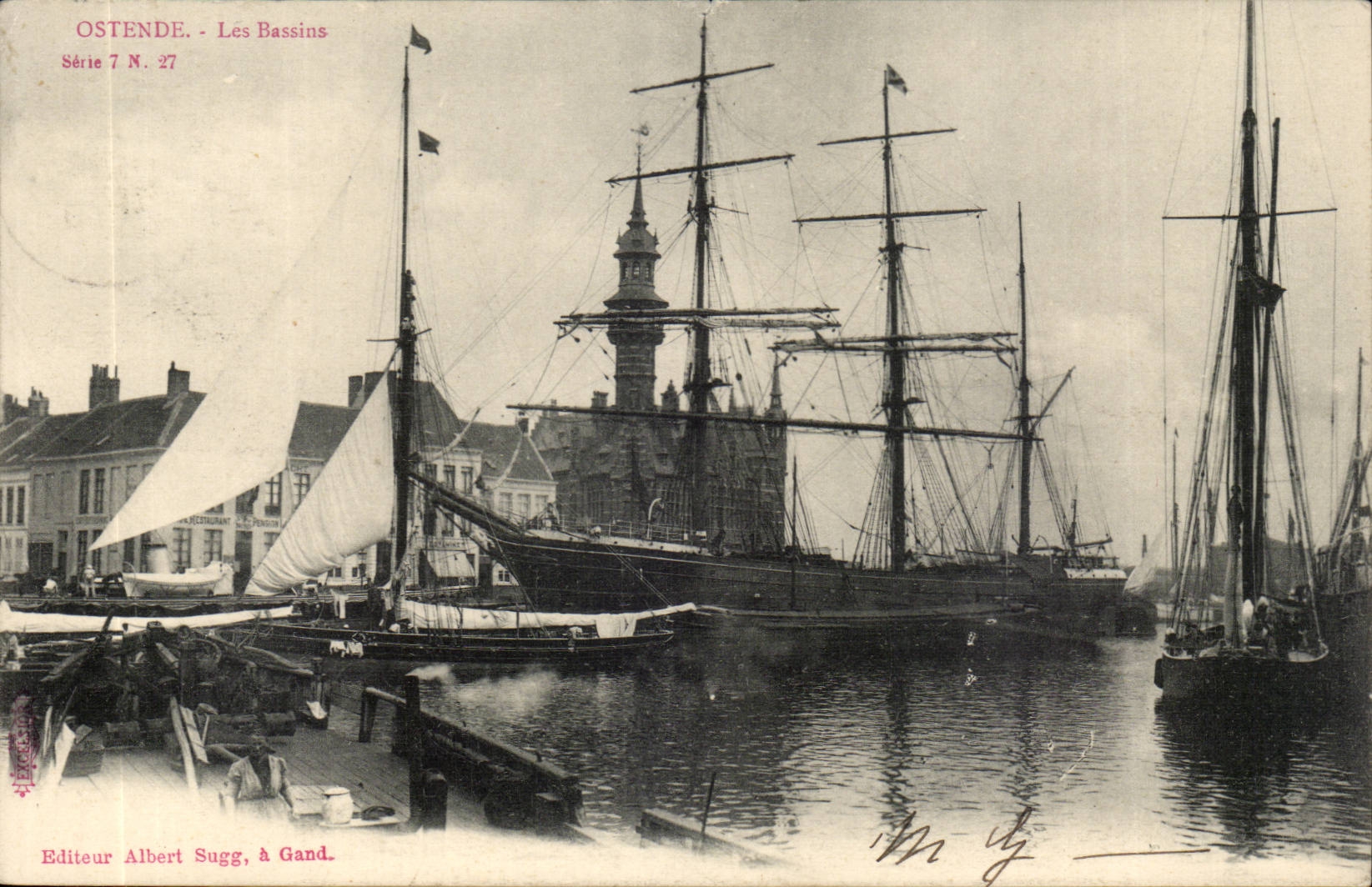 Belgie Belgique Ostende CPA Les bassins (bateaux voiliers)