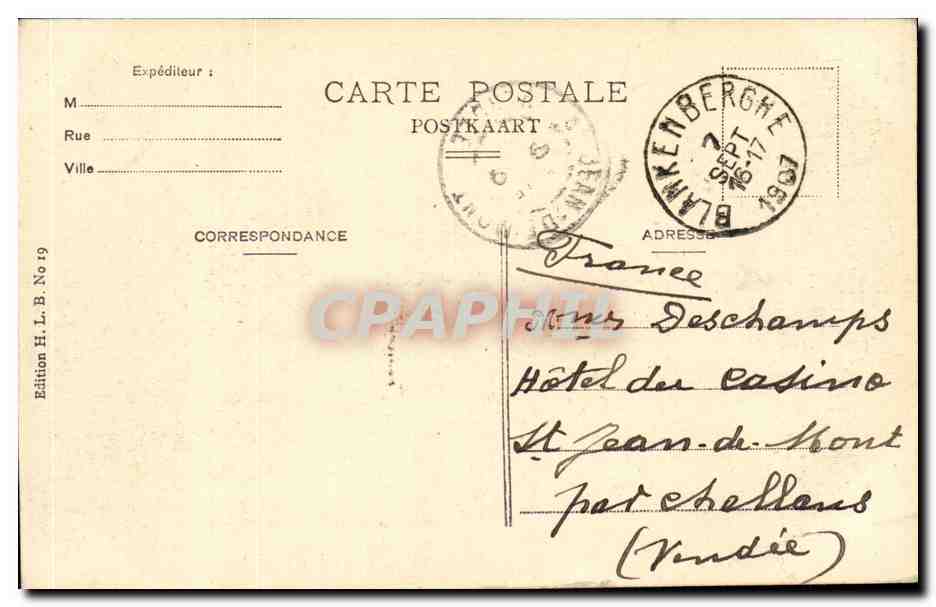 Belgie Belgique Blankenberghe CPA Les villas — Rückseite