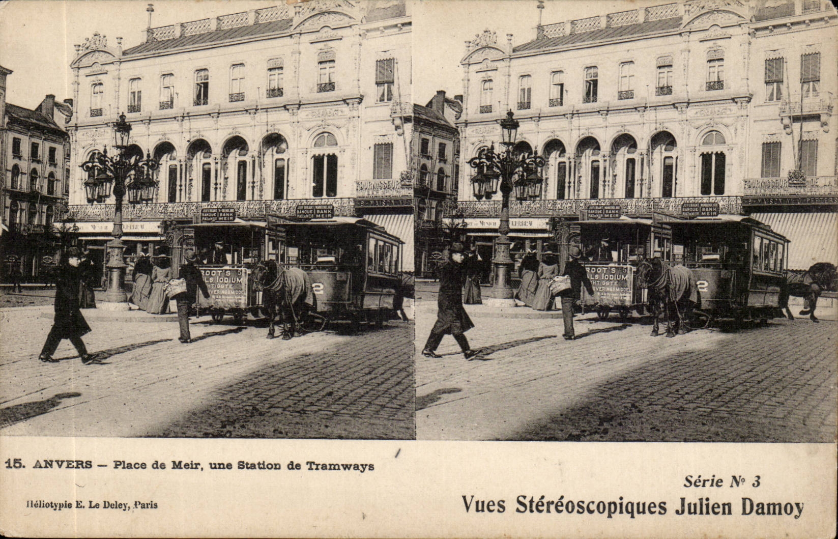 Anvers - Place de Meir, une Station de Tramways — Vues Stéréoscopiques Julien Damoy, Série N° 3
