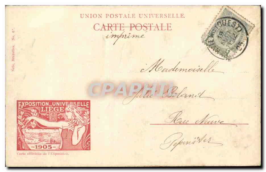 Belgie Belgique CPA Exposition universelle de Liege 1905 Art ancien et Canada — Rückseite