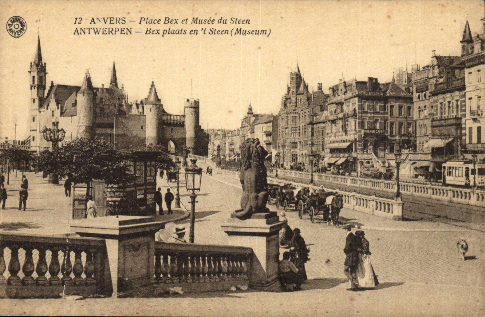 Belgie Belgique Anvers CPA Place Bex et Musee du Stern (lion)