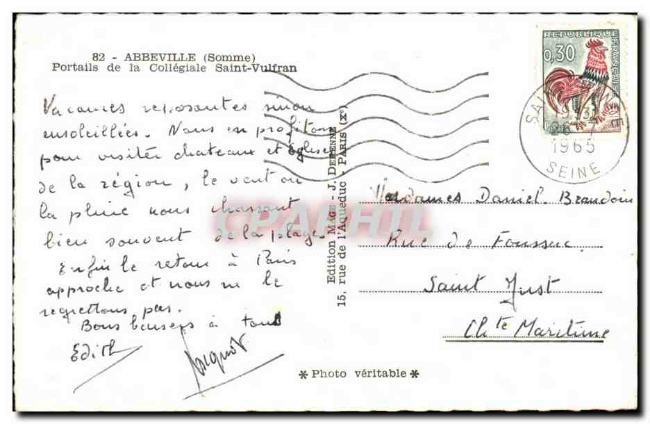 Portails de la Collégiale Saint-Vulfran — Abbeville (Somme) — Édition MAGE, J. DEBENNE, Paris — Rückseite