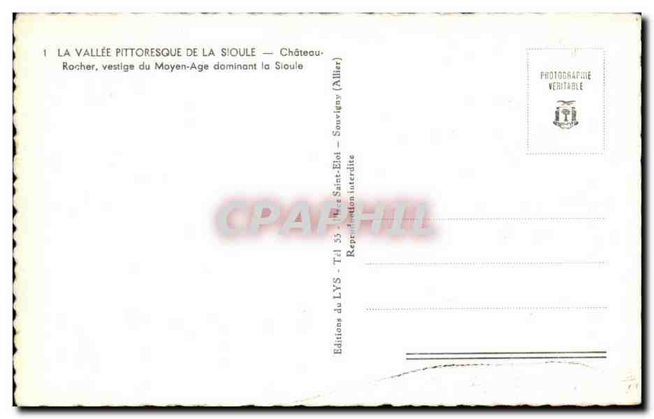 Vallee de a Sioule CPM Chaetau Rocehr vestige du Moyen Age dominant la Sioule — Verso