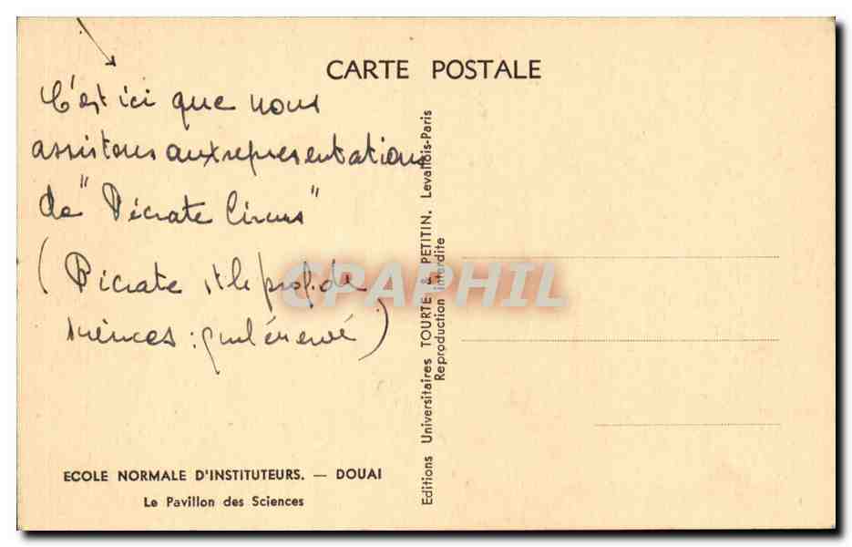CPA Douai Ecole normale d'instituteurs Le pavillon des Sciences — Rückseite