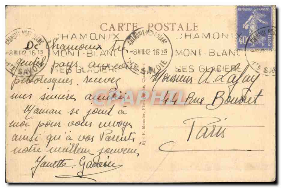 CPA Chamonix et le Mont Blanc — Verso