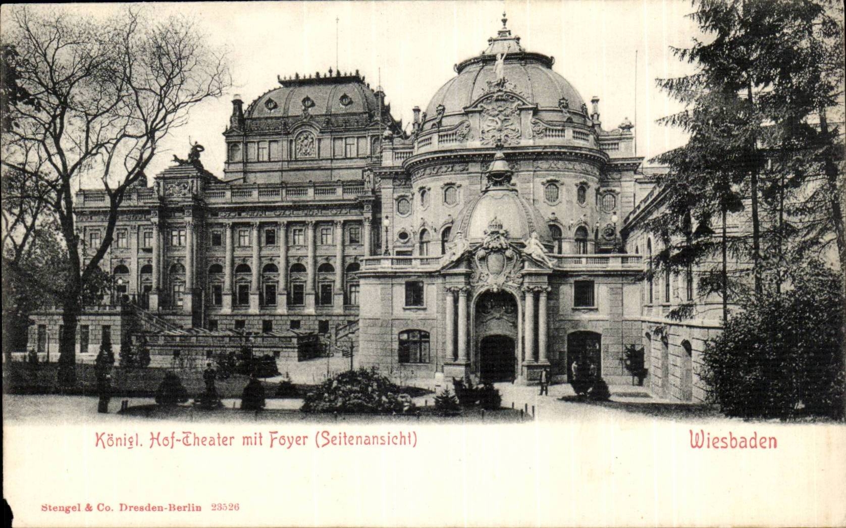 Allemagne Wiesbaden CPA Konigl Hof Theater mit Foyer (Seitenansicht)