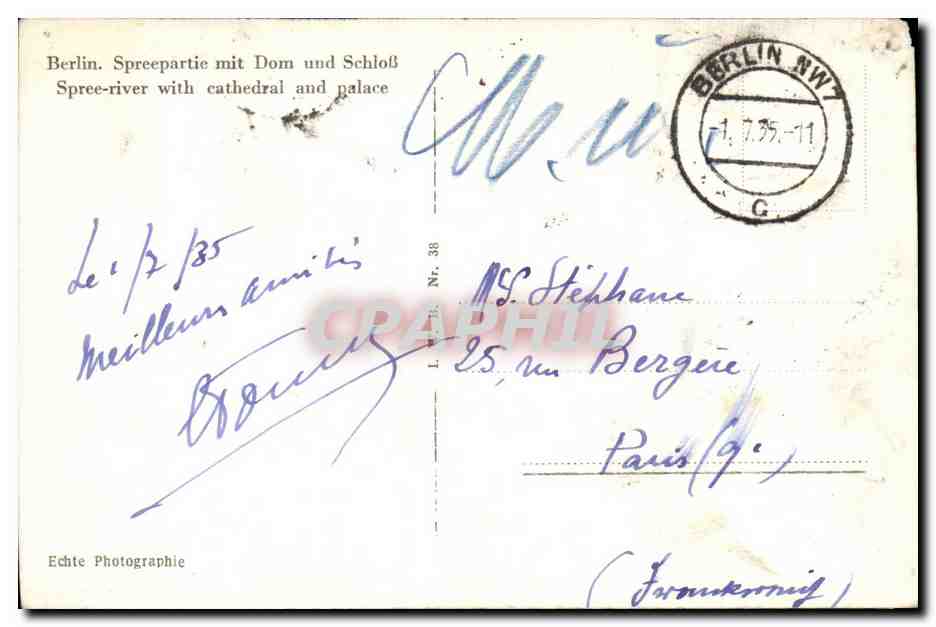 Allemagne Berlin CPA Spreepartie mit Dom und Schloss — Rückseite