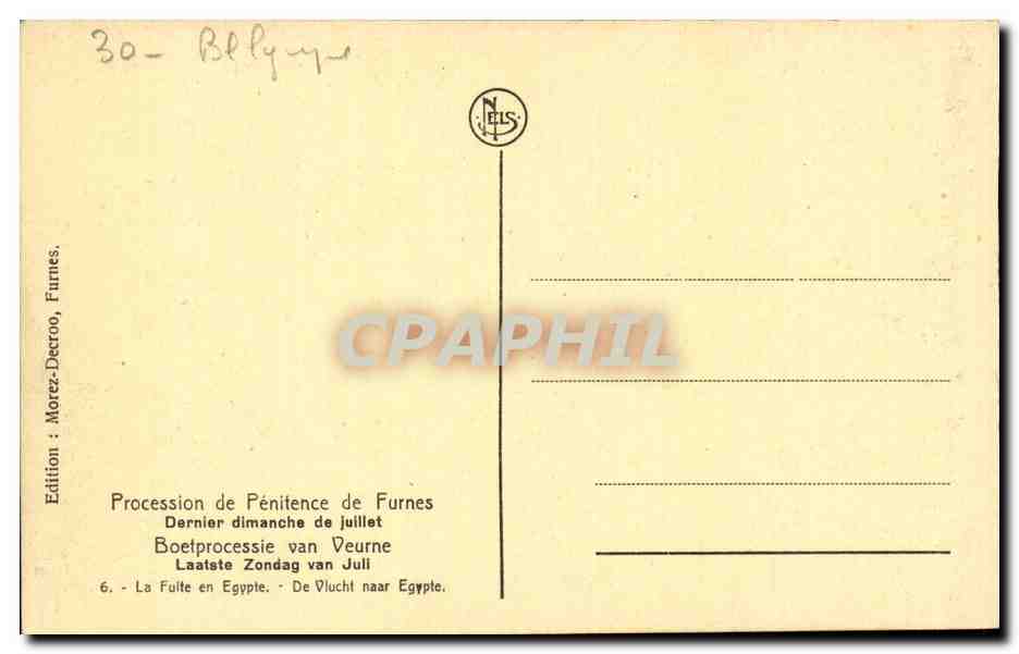 Belgie Belgique Procession de Penitence de Furnes dernier dimanche de juillet CPA La fuite en Egypte (Egypt) — Rückseite