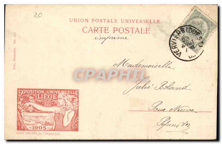 Exposition universelle de Liège 1905 — Perspective des Halles — éditeur Nels, Bruxelles, n° 133 — Reverso