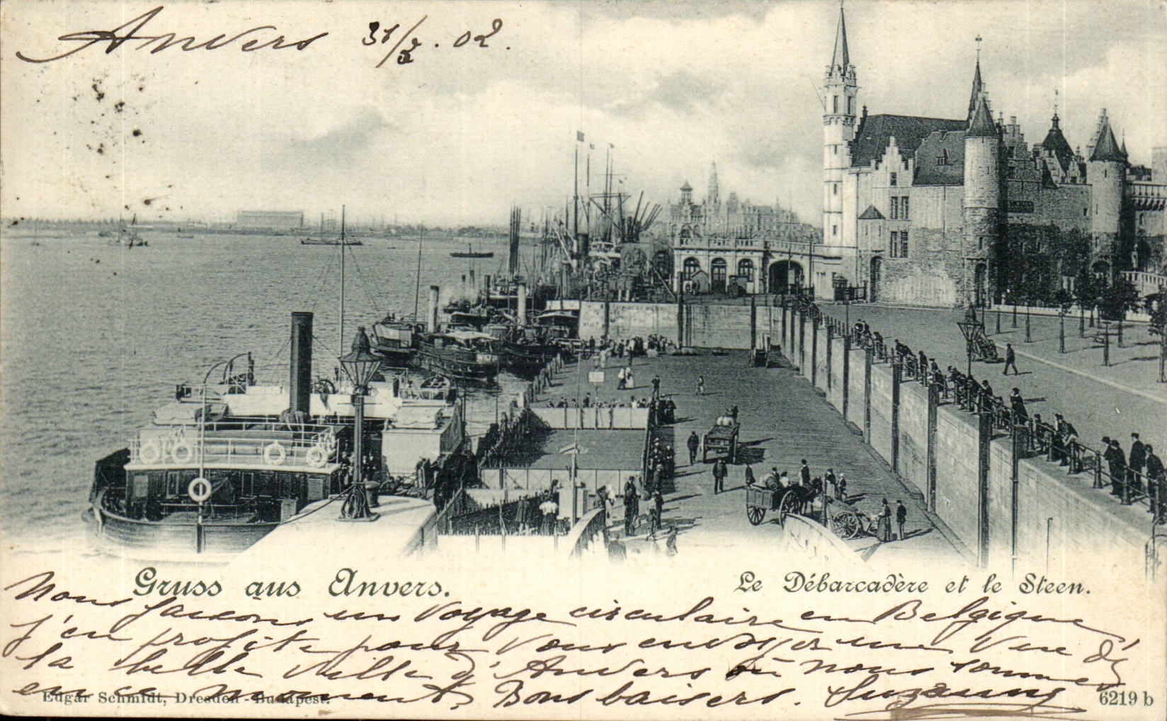 Anvers — Le Débarcadère et le Steen — Éditeur anonyme, n° 6219 b