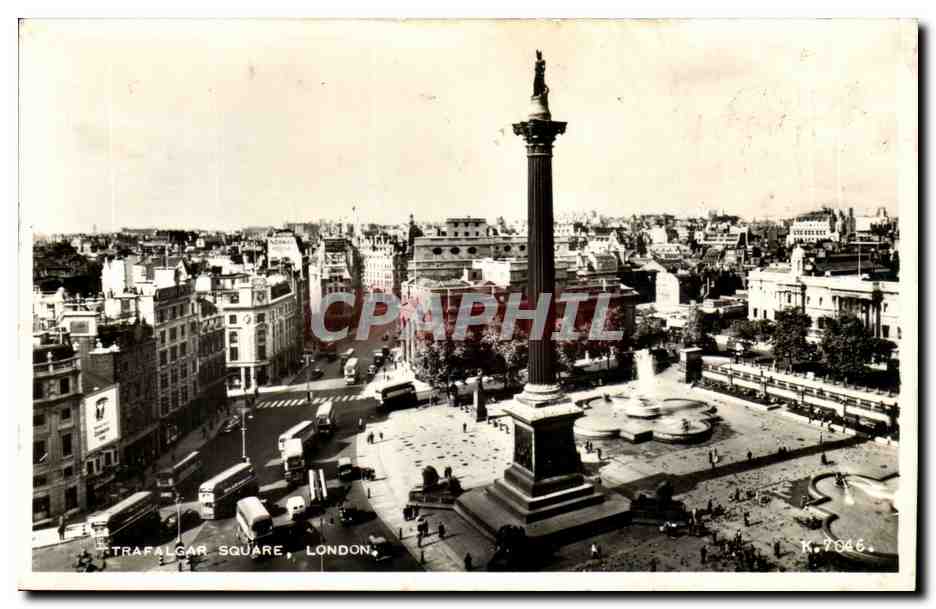 Trafalgar Square, London — vue aérienne avec colonne de Nelson — Valentine's Card, éditeur Valentine & Sons Ltd., n° K.7046