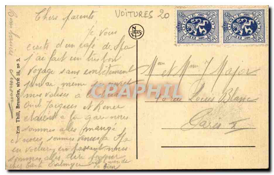 Belgie Belgique Spa CPA La place des Roses (voitures automobiles) — Back