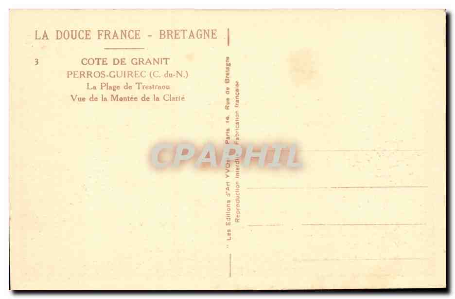 Côte de Granit - Perros-Guirec (C. du-N.) — Vue de la Plage de Trestnou depuis la Montée de la Clarté — Éditions VIVO, Paris — Verso