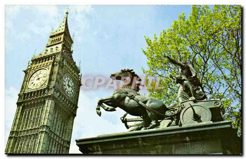 Great BRitain Londres london CPM Big ben and Boadicea statue