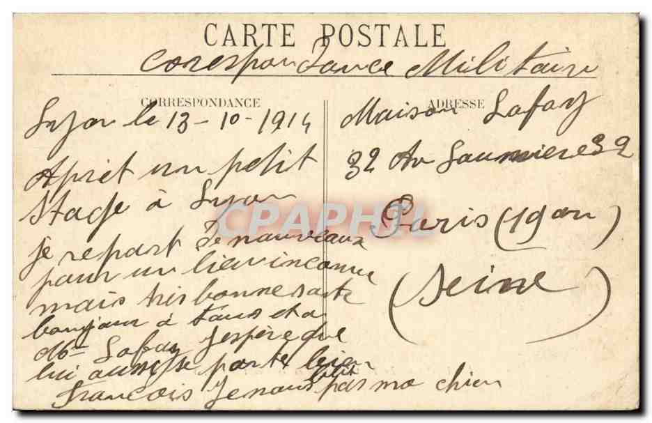 Lyon CPA Le pont Lafayette et les Mouettes — Verso