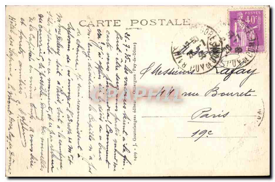 Le Mont Dore CPA Vue generale — Verso