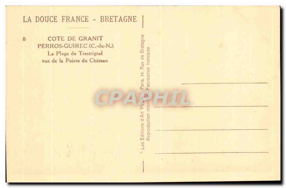 La Plage de Trestignel — Ansicht der Pointe du Château — Les Éditions d'Art Yvon, n°8 — Rückseite