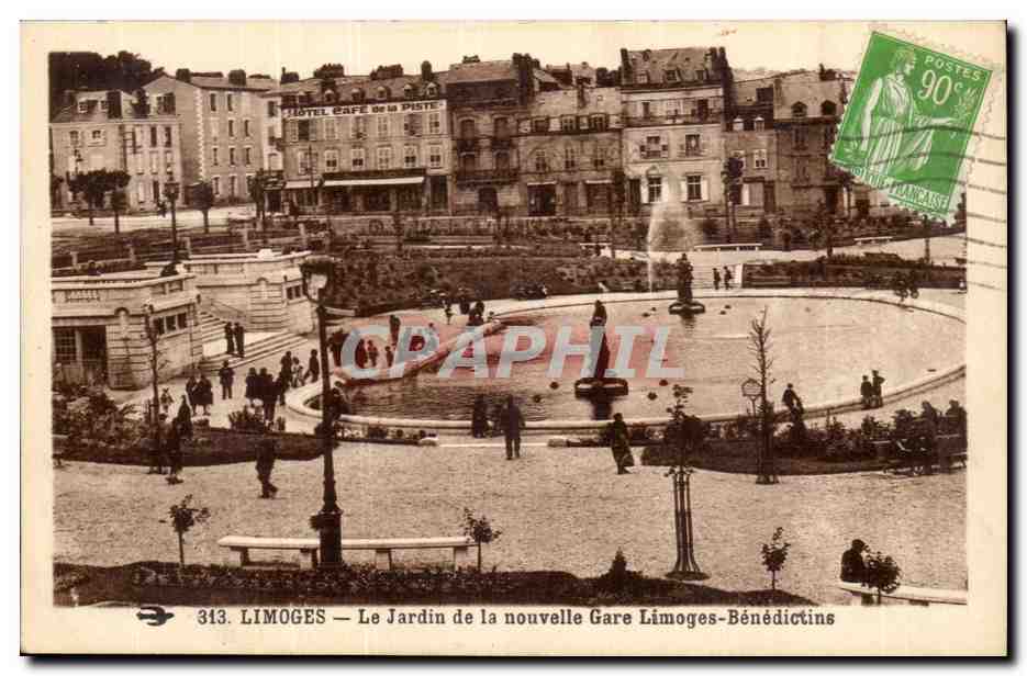 Limoges CPA Le jardin de la nouvelle gare Limoges Benedictine (Hotel CAfe de la Piste)