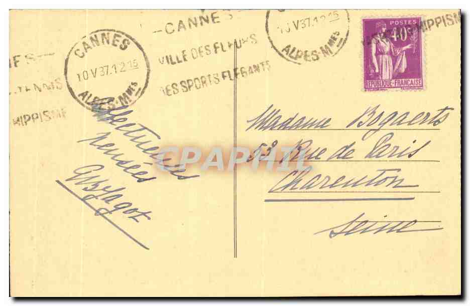 Cannes CPA Vue sur les grands hotels et l'esterle — Verso