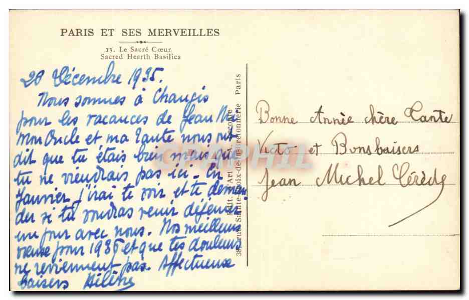 Paris et ses merveilles CPA Le sacre coeur  — Rückseite