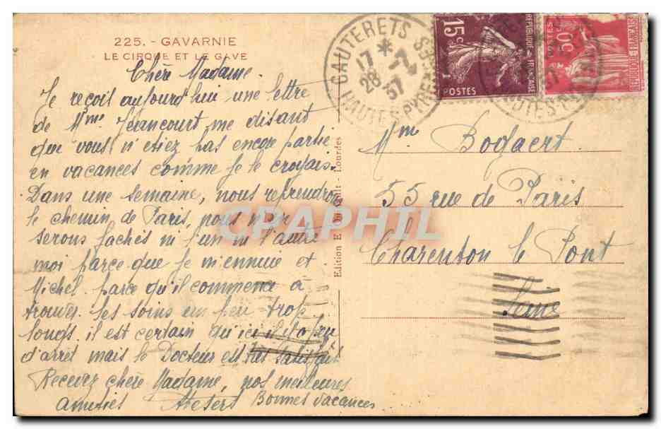 Gavarnie CPA Le cirque et la Gave — Verso