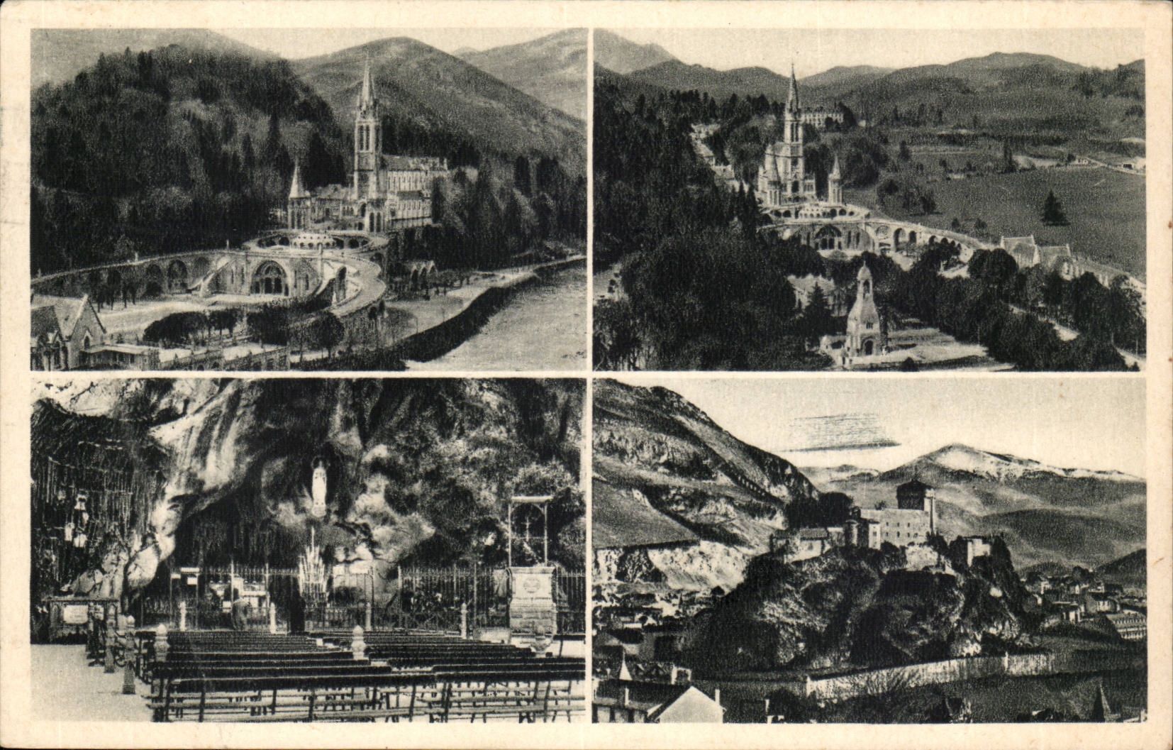 Lourdes CPA La basilique La grotte et le chateau fort