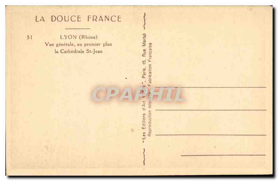 Lyon CPA Vue generale au premier plan la cathedrale St Jean — Rückseite