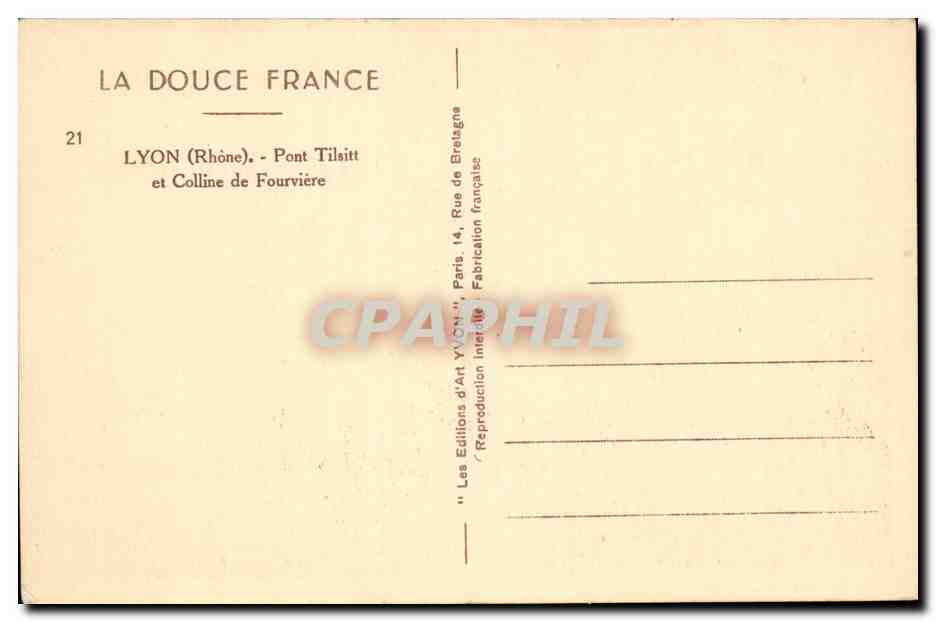 Lyon CPA Pon tTilsitt et colline de Fourviere — Rückseite