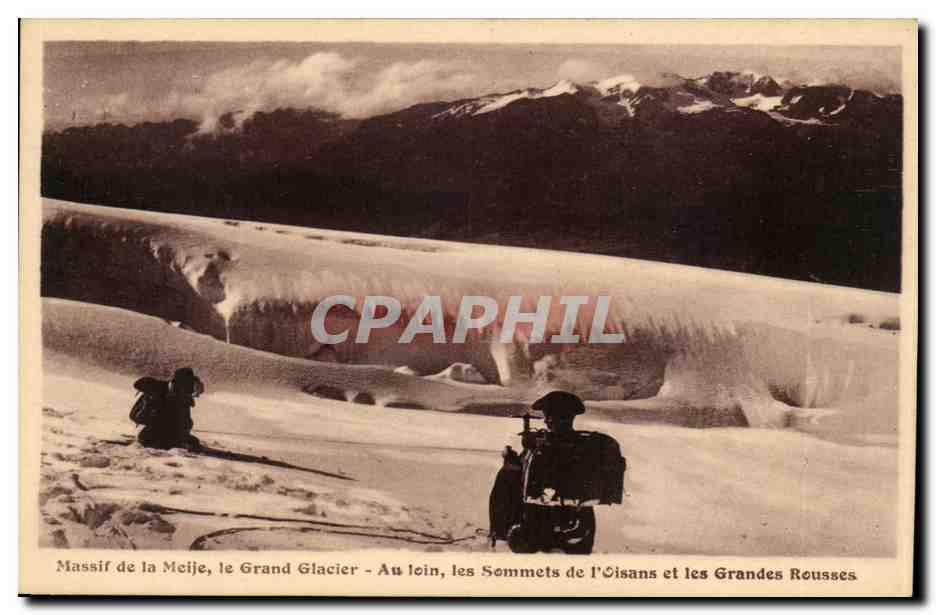 Massif de la Meije, le Grand Glacier — Au loin, les Sommets de l'Oisans et les Grandes Rousses — DAUPHINE, PAYSAGES — M. MOLLARET — GRENOBLE