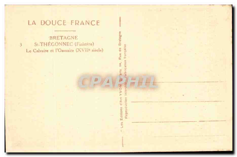 Saint Thegonnec CPA Le calvaire et l'ossuaire — Rückseite