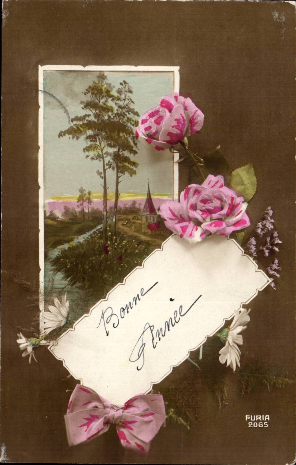 CPA Fantaisie Fleurs Bonne annee