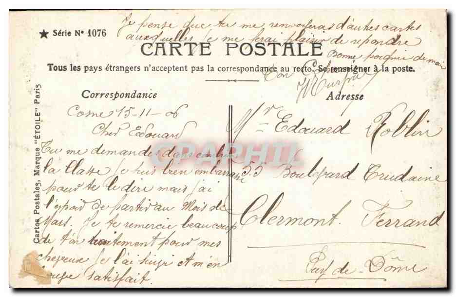 Nos bons troupiers — Le troupiers rappelé pour faire ses 28 jours, Est devenu songeur, il pense à ses amours — Sescou, Série N° 1076 — Reverso