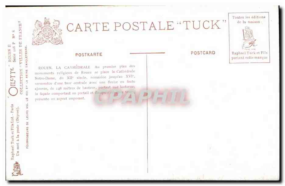Rouen CPA la cathedrale — Verso