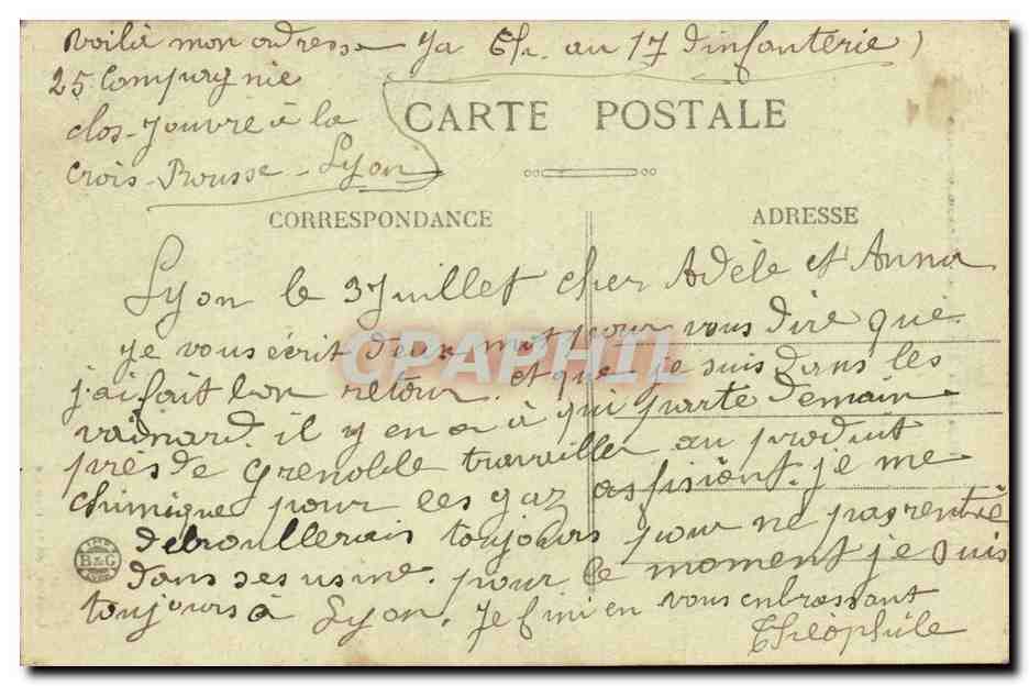 Lyon CPA Place de la Republique Monument CArnot — Verso