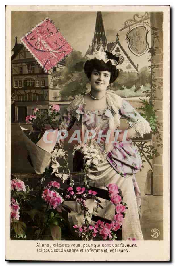 Femme avec fleurs — scène de jardin — éditeur S, n°1548