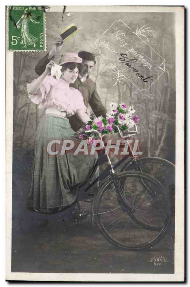 Couple à vélo — 'Nous partons pour Clermont' — YABN 572