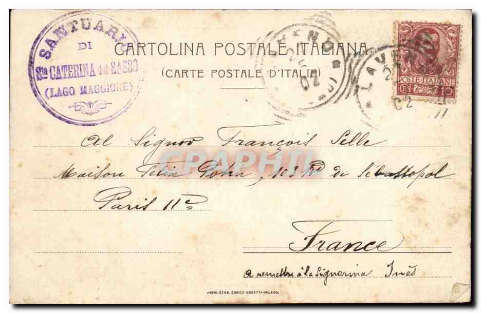 Italie Italia CPA Santuario S Catarina del Sasso presso Laveno (lago Maggiore) — Rückseite