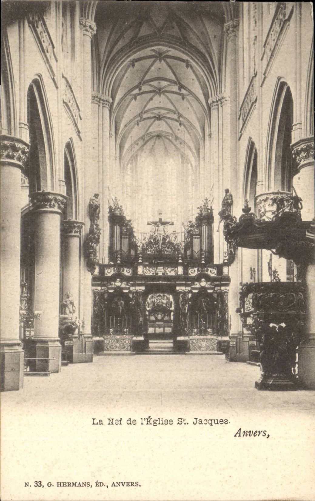 La Nef de l'Église St. Jacques — Anvers — G. Hermans, Éd. Anvers, N° 33