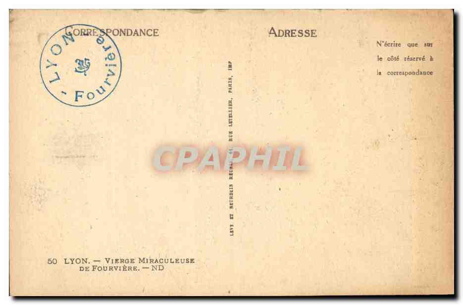 Lyon — Vierge Miraculeuse — Imp. Levy & Neugelis, Paris — Reverso