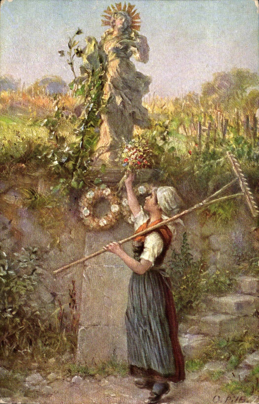 CPA Peinture Professor Otto Piltz Madonna im FElde (paysanne)