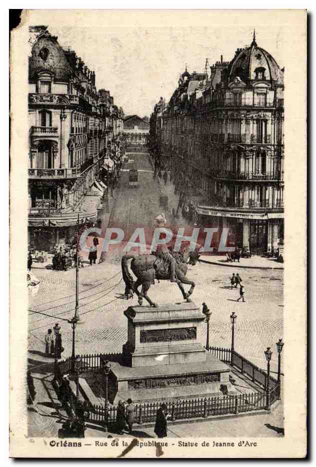 Orleans CPA Rue de la Republique Statue de Jeanne d'arc