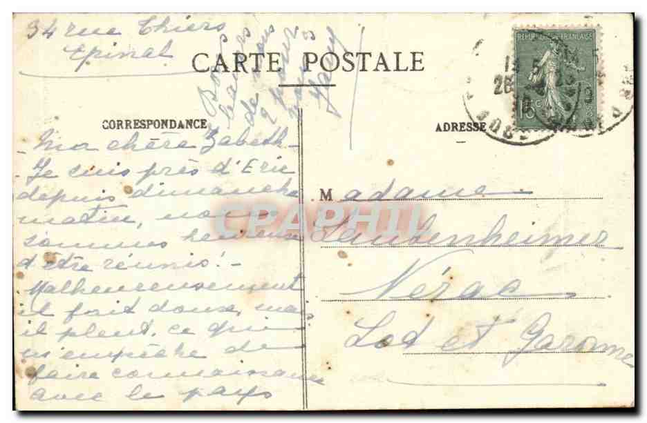 Chateau d'Epinal CPA Allee du grand jeu Pin Weymouth — Rückseite