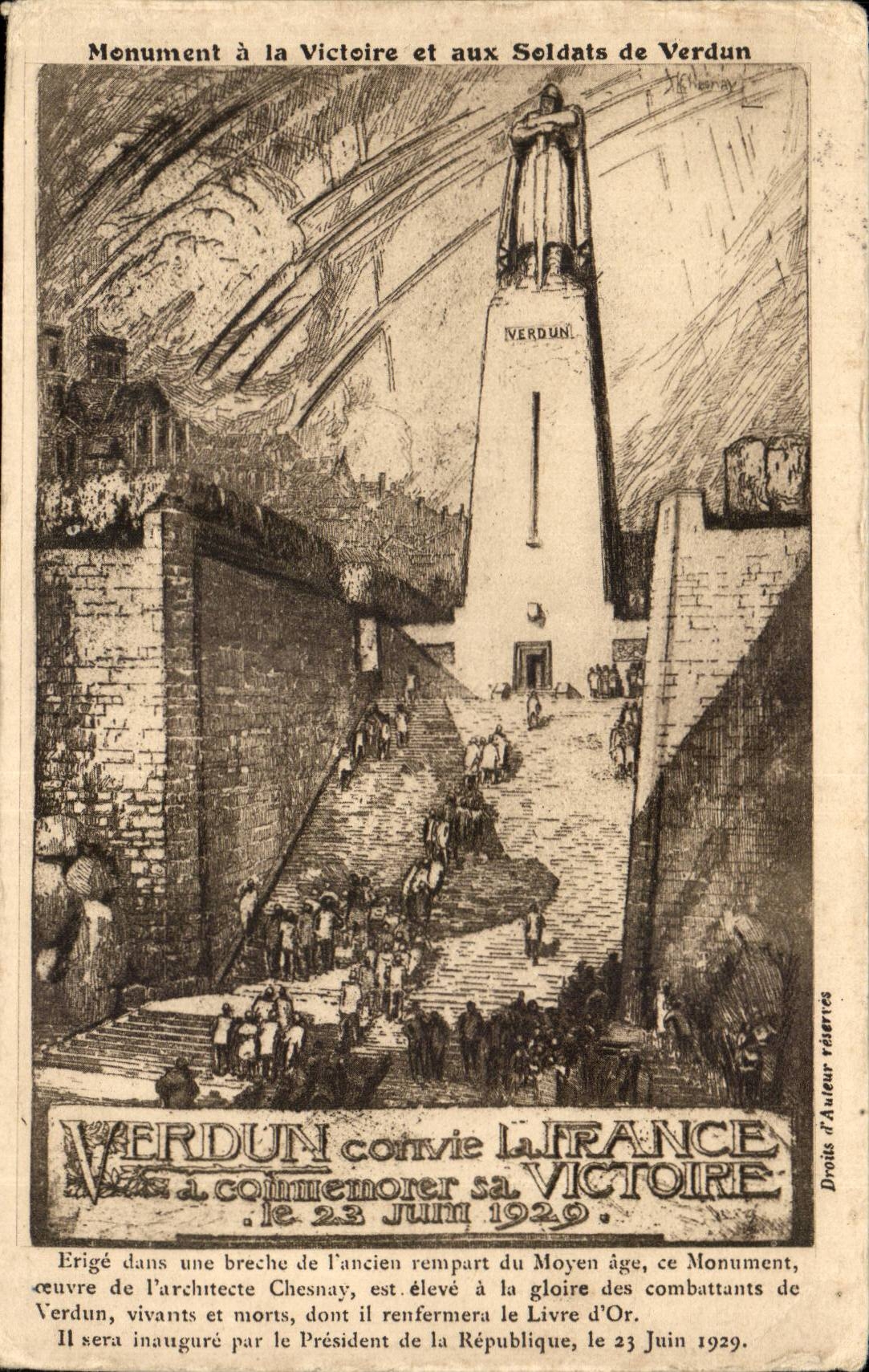 Monument à la Victoire et aux Soldats de Verdun — œuvre de Chesnay, inauguré le 23 juin 1929 — éditeur inconnu, n° de série non visible