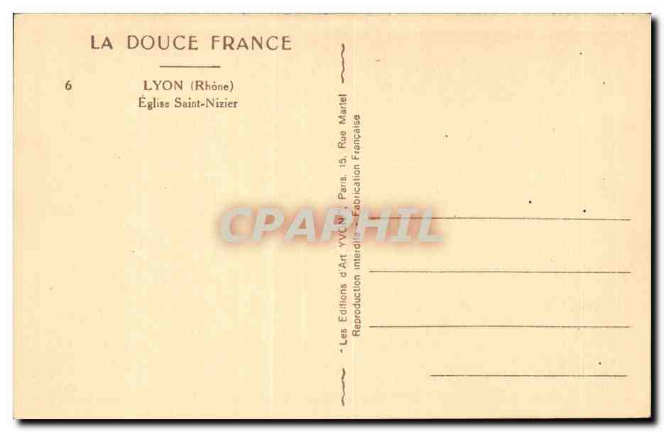 Lyon CPA Eglise Saint Nizier — Verso